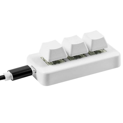 MK321 3-Key Custom Programmable Keypad for Gaming and Office in white with USB cable and three mechanical keys