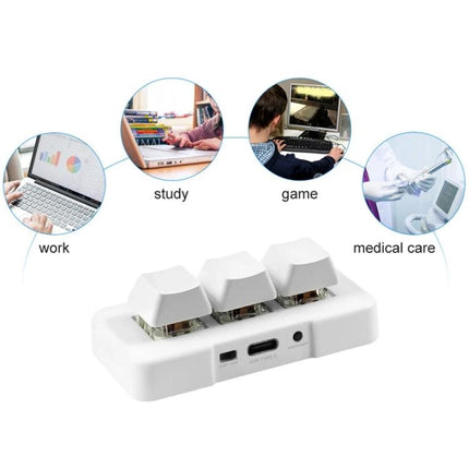 MK321 3-Key Custom Programmable Keypad for Gaming and Office compact white USB keypad with three keys showing work study game medical care use