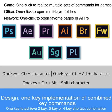 MK321 3-Key Custom Programmable Keypad for Gaming and Office — compact USB keypad for one-touch macros and app shortcuts (Photoshop, Premiere, Illustrator)