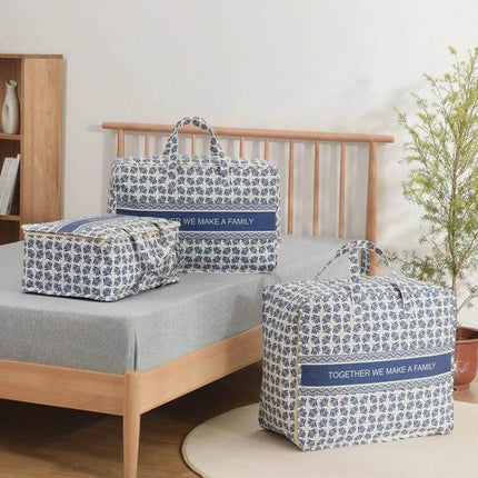 Portable Home Clothes Organizer Moving Bag Large Opening cotton linen waterproof inner layer travel storage bag with handles