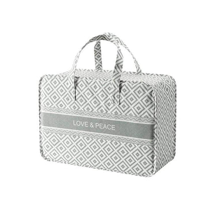 Portable Home Clothes Organizer Moving Bag Large Opening cotton linen travel storage bag with waterproof inner layer, patterned Love & Peace design