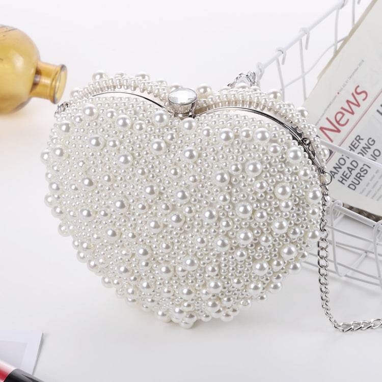 Pearl Evening Bag Ladies Heart Shaped Clutch Crossbody Bag