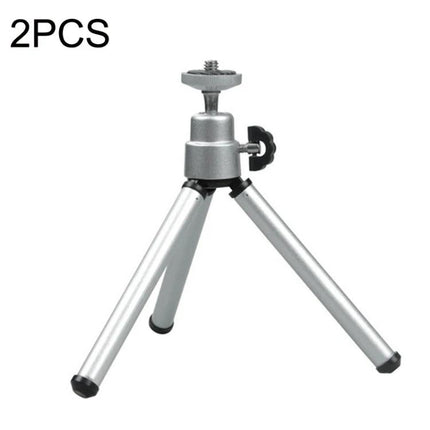 Versatile Adjustable Mini Metal Tripod for Phones and Cameras compact silver tabletop tripod with 90-degree adjustable gimbal and non-slip rubber feet