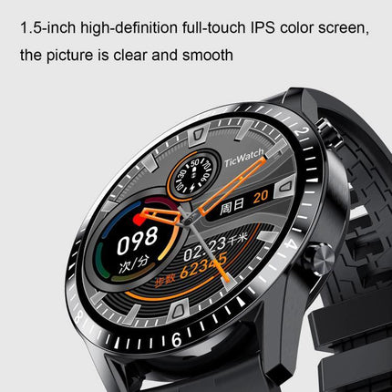 A Versatile Watch for Daily Health Awareness and Activity Tracking - sleek black smartwatch showing heart rate, step count, and notifications on 1.5-inch IPS screen