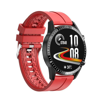 A Versatile Watch for Daily Health Awareness and Activity Tracking - red smartwatch showing steps, heart rate, temperature and colorful activity display