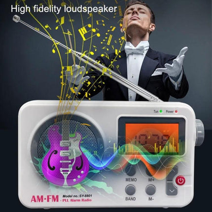 Portable Retro AM/FM Radio with Clear LCD Display - compact retro radio with speaker, clear LCD tuning display and music visuals