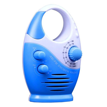 Sayin Portable Waterproof AM/FM Radio for Everyday Use by Seniors compact blue ABS shower radio with dial and knobs
