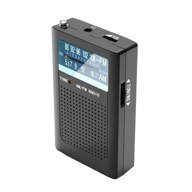 Portable Compact Retro FM/AM Radio for Everyday Listening - black portable radio with large speaker and tuning dial