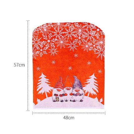 Cartoon Forest Christmas Chair Covers, Red Or Gray, 57x48 cm - red non-woven seat cover with gnome forest and snowflake design for holiday dining chairs