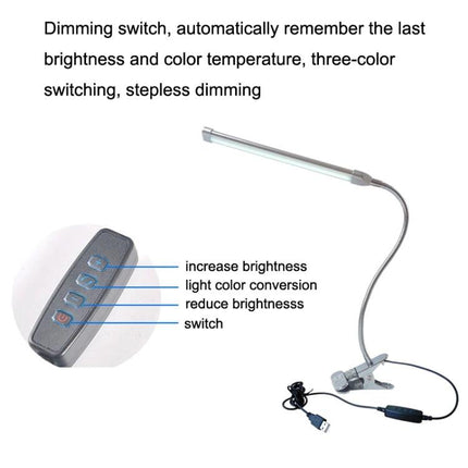Clip-On Lamp for Daily Study and Desk Sessions at Home - flexible gooseneck LED with clip, dimming and three-color switch for reading and desk work