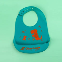 Silicone Baby Bib with Waterproof Design - Ultra-Thin and Adjustable Saliva Towel Big&Small Dinosaur