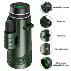 High-Powered 12X42 Outdoor HD Monocular with Night Vision and Smartphone Mount