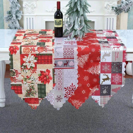 Christmas Table Runner 180 x 35 cm Flower Lattice Print - festive red and cream floral lattice cloth for holiday dining and centerpieces