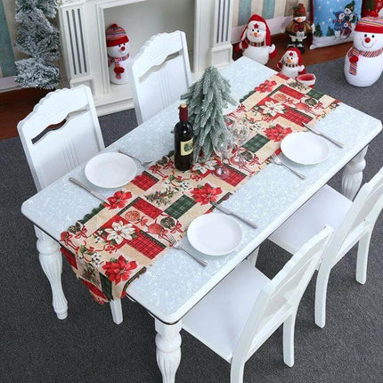 Christmas Table Runner 180 x 35 cm Flower Lattice Print on white dining table with plates, centerpiece and festive decor