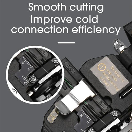 Comptyco Universal Cutter for Fiber Optic Cables showing precision blade and adjustable clamp for clean cuts and improved cold connection efficiency