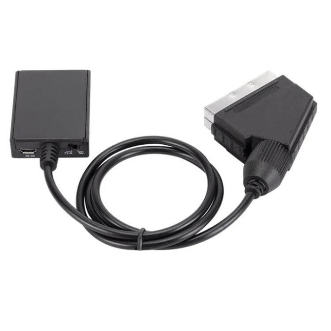 HDMI to Scart Converter for Connecting Devices to Older TVs black ABS unit with cable and SCART plug
