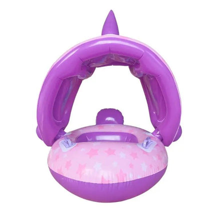 Baby PVC Swim Ring With Sun Canopy Cartoon Animal Green | Syndmart