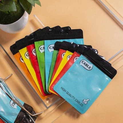 Thickened Plastic Ziplock Bags for Data Cable Storage, 100 Pack - colorful sealed cable storage pouches protecting USB and data cords