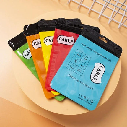 Thickened Plastic Ziplock Bags for Data Cable Storage, 100 Pack - colorful resealable cable storage pouches for organizing USBs and cords