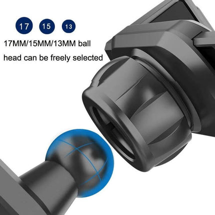 Car Air Vent Phone Holder Rotatable 13mm Ball Head shows detachable 13mm ball head and locking knob for 360° rotation and secure vent mount