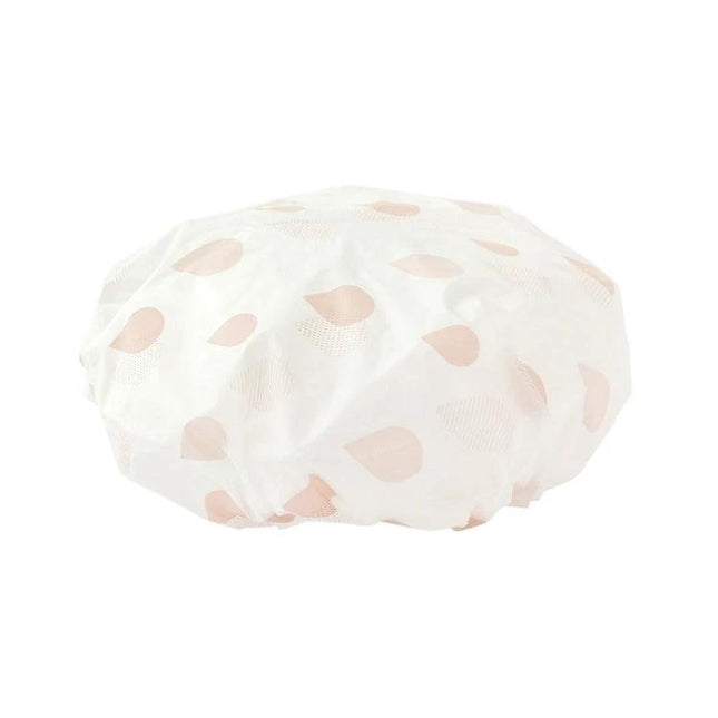 Comfortable Shower Hat for Women's Daily Bathing Protection - PEVA waterproof shower cap with pink teardrop print, lightweight and comfortable for daily use