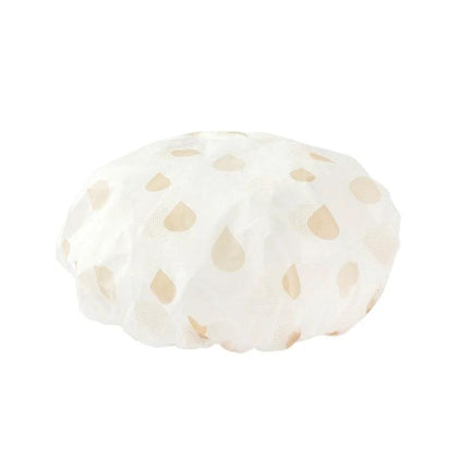 Comfortable Shower Hat for Women's Daily Bathing Protection - PEVA waterproof shower cap with beige raindrop pattern, lightweight and elastic fit