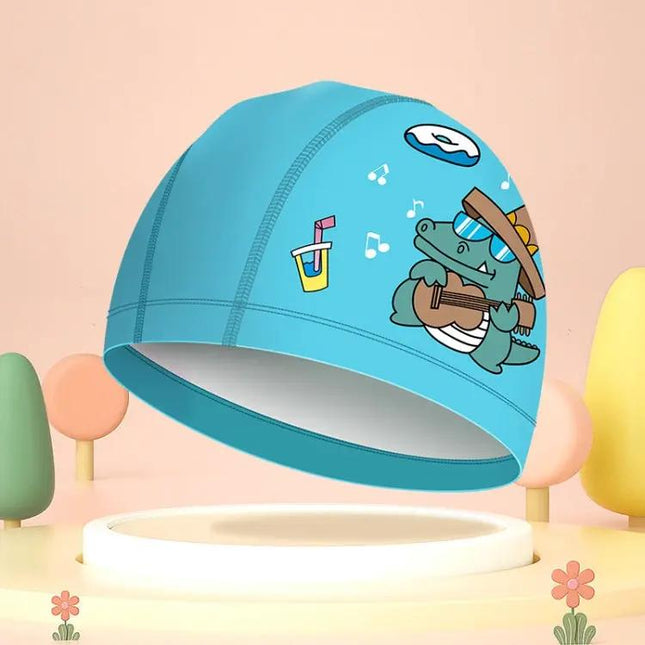 Children Waterproof PU Swimming Cap - Cute Cartoon Elastic | Syndmart