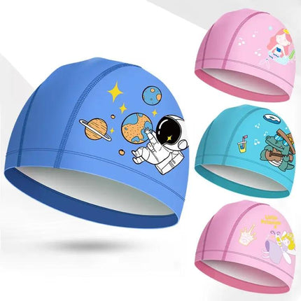 Children Waterproof PU Swimming Cap - Cute Cartoon Elastic | Syndmart