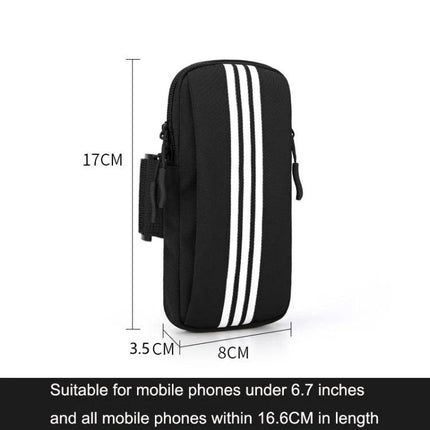 Waterproof Running Arm Bag For Phone - black breathable mesh armband with zipper, fits phones up to 6.7in, protects from sweat and light rain