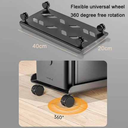 Removable Heightened Shelf for Office Desktop Computer Hosts black cold-rolled steel stand with 360° swivel wheels