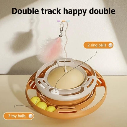 Colorful Tumbling Cat Toy for Everyday Indoor Playtime with dual tracks, balls and feather charm to engage cats in active indoor play