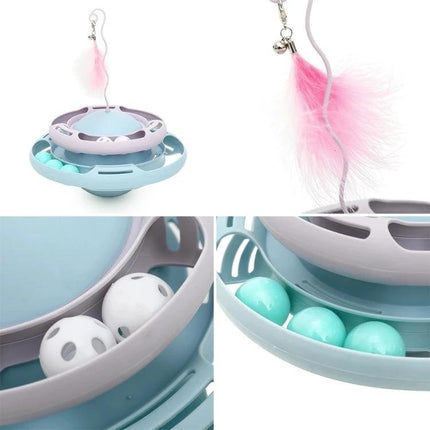 Colorful Tumbling Cat Toy for Everyday Indoor Playtime - pastel tumbler with chasing balls, feather teaser and bells for indoor cat exercise