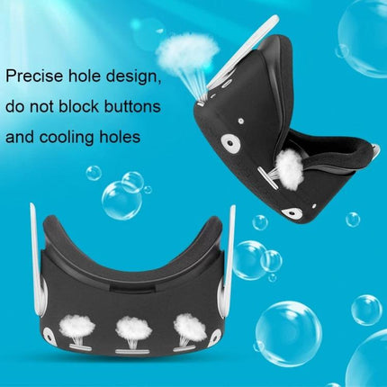 Shockproof Silicone Cover for Oculus Quest 2 in Multiple Colors shown in black with precise hole design that doesn’t block buttons or cooling holes