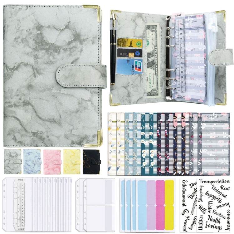 A6 Binder Budget Book Marbled Notebook PU Leather Binder - Syndmart