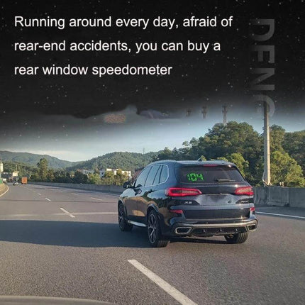 GPS Rear Window Speedometer for Vehicle Safety Monitoring mounted on a car rear window displaying speed to warn drivers behind