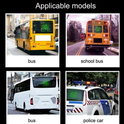 GPS Rear Window Speedometer for Vehicle Safety Monitoring mounted on backs of buses, school bus and police car displaying real-time speed