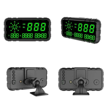 GPS Head-Up Display for Cars with Speed and Compass Tracking showing green digital speed, compass icons and dashboard mount