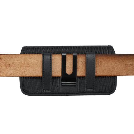 Oxford Cloth Phone Case With Belt Attachment For Everyday On The Go - black nylon belt pouch with secure clip for hands-free use, sizes M and L