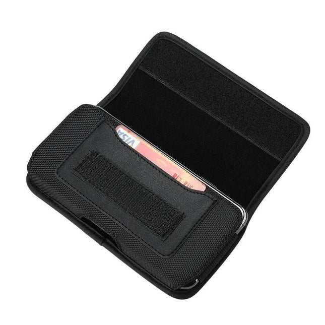 Oxford Cloth Phone Case With Belt Attachment For Everyday On The Go - black oxford cloth nylon case with belt loop and secure flap holding cards