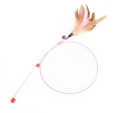 Feathered Cat Toy Stick with Bell for Everyday Play - pink feather wand with steel wire and bell for indoor cat chasing