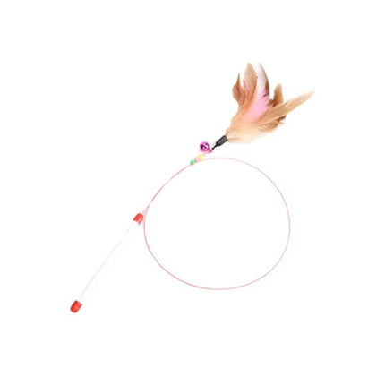 Feathered Cat Toy Stick with Bell for Everyday Play - pink feather wand with bell and flexible steel wire for indoor chasing and pouncing