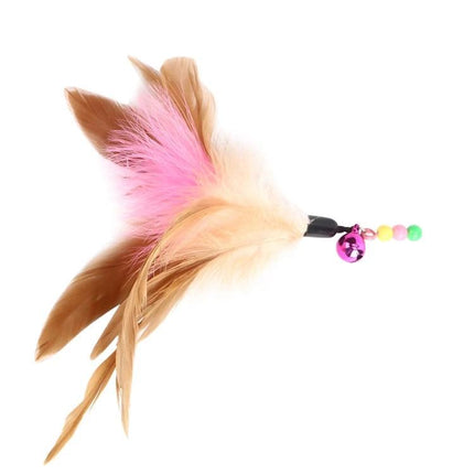 Feathered Cat Toy Stick with Bell for Everyday Play - pink and tan feather teaser with bell and beads for indoor cat exercise
