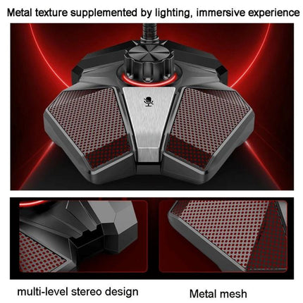 JK Omni-Directional Flexible Gaming Microphone with USB Option on metal mesh multi-level stereo base with red lighting