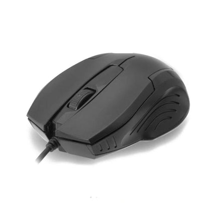 Ergonomic Wired Optical Mouse for Business and Office Tasks - black ergonomic wired mouse with anti-slip grooves, ambidextrous design and USB cable