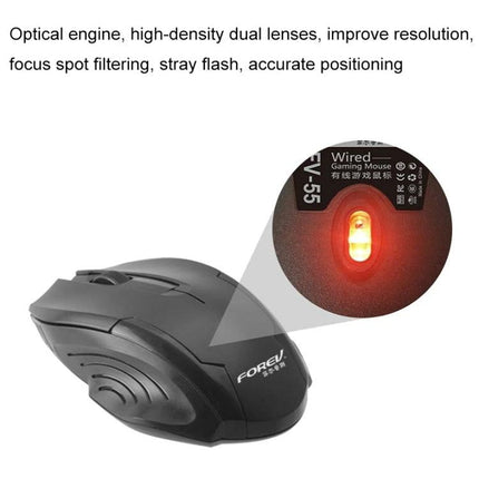 Ergonomic Wired Optical Mouse for Business and Office Tasks - black ergonomic wired optical mouse with highlighted red optical sensor and anti-slip grooves