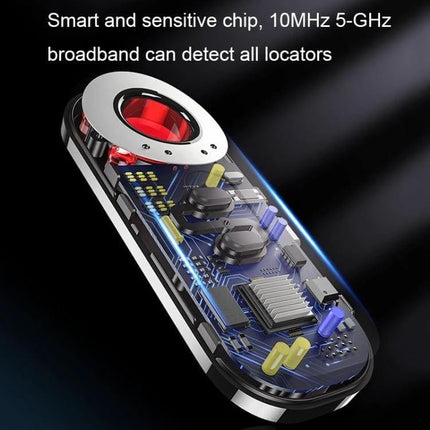 AK400 Wireless Infrared Detector for Everyday Privacy Protection - internal circuit board and red sensor lens showing 10MHz-5GHz detection components