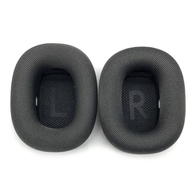 Comfortable Ear Pads for Everyday AirPods Max Use - black memory foam and leather replacement ear cushions labeled L and R for long listening comfort