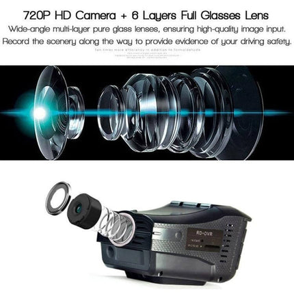 VG3 2-in-1 Dash Cam with Radar Warning for Safe Driving - 720P HD 140° wide-angle multi-layer glass lens and radar alert dash camera