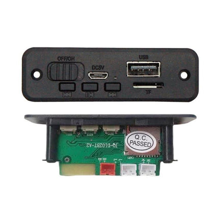 Compact Bluetooth Decoder Board for Music and Calls front panel with USB, TF card slot, DC5V and control buttons for speakers and portable systems