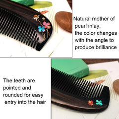 Sandalwood Comb with Artistic Mother of Pearl Inlay and Laser Engraving